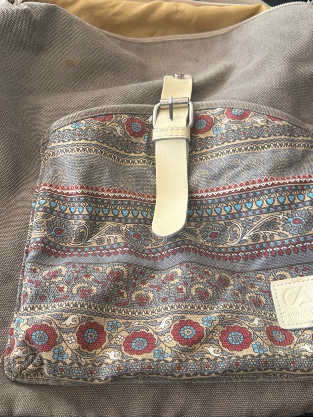 Source Unknown Tan Canvas Backpack with Paisley Front Pocket - Picture 7 of 10